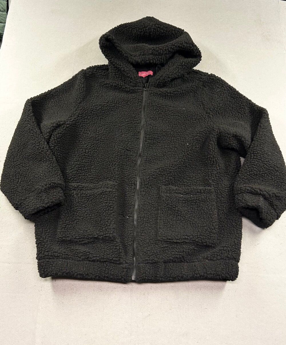 Sugar Thrillz Women’s Sherpa Heavy Thick Hooded Coat Black 1x